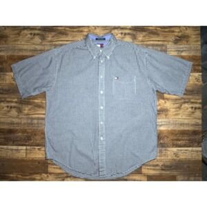 Tommy Hilfiger Mens XL Blue Gingham Check Short Sleeve Button Down‎ Shirt
